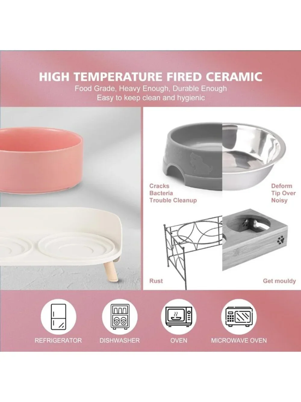 Elevated Cat Food & Water Bowl Set - Non-Slip Ceramic Dishes with Splash Guard